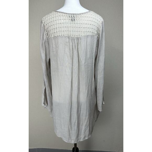 Alex Women’s 1X Tunic Top Sheer Lace Yoke Tan/taupe Boho Beach Lagenlook - Picture 7 of 16